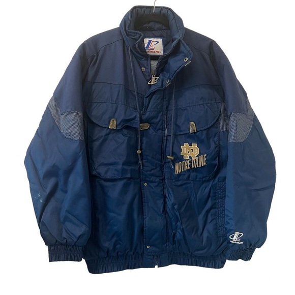 Vintage Logo Athletic University of Notre Dame Navy Blue & Gold Puffer Jacket